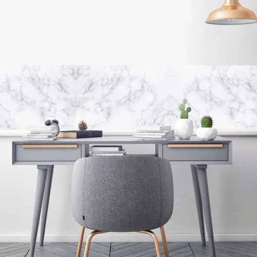 Ciment Factory Crédences Crédence Adhésive Effet De Matière Marbre Blanc 200x40cm 3 Ciment Factory Crédences Crédence Adhésive Effet De Matière Marbre Blanc 200x40cm