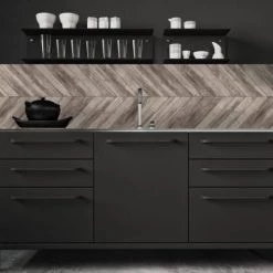 Ciment Factory Crédences Crédence Adhésive Effet De Matière Parquet Chevrons 200x40cm