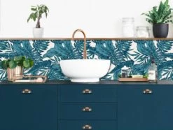 Le Grand Cirque Crédences Crédence Adhésive Palmeraie Bleu Paon 40cmx2m -Plaques et lettrages Soldes credence adhesive palmeraie bleu paon 40cmx2m 3