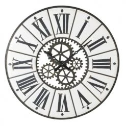 Maisons Du Monde Horloges Murales Et Horloges à Poser Horloge En Métal Blanc Et Noir Avec Rouages D139