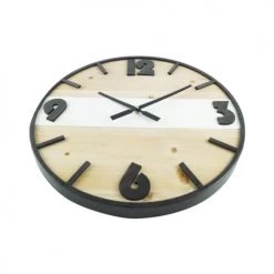 Mobili Rebecca Horloges Murales Et Horloges à Poser Horloge Murale Métal MDF Bicolore Blanc Et Marron ø 50 Cm -Plaques et lettrages Soldes horloge murale metal mdf bicolore blanc et marron oe 50 cm 2