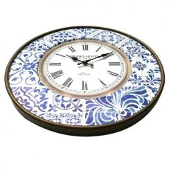 Mobili Rebecca Horloges Murales Et Horloges à Poser Horloge Murale Ronde En Métal Bleu Et Blanc Majolique ø 50 Cm -Plaques et lettrages Soldes horloge murale ronde en metal bleu et blanc majolique oe 50 cm 3