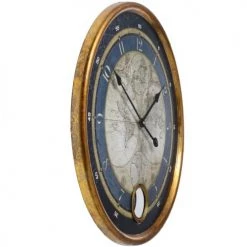 Wadiga Horloges Murales Et Horloges à Poser Horloge Murale Ronde En Métal Bleu Et Doré D58,5cm -Plaques et lettrages Soldes horloge murale ronde en metal bleu et dore d58 5cm 1